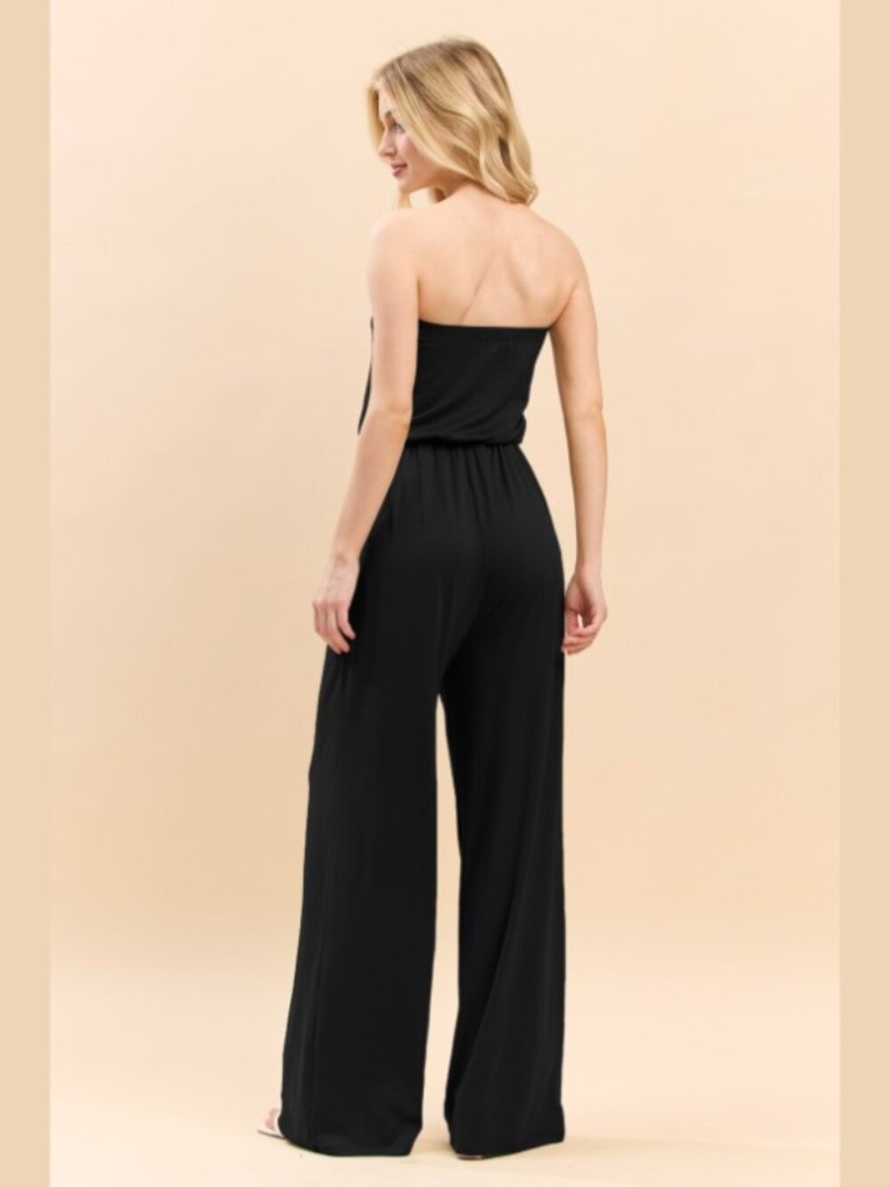 Boutique Strapless Wide Leg Jumpsuit Black Flowy Lounge Pants S M L - Picture 2 of 3